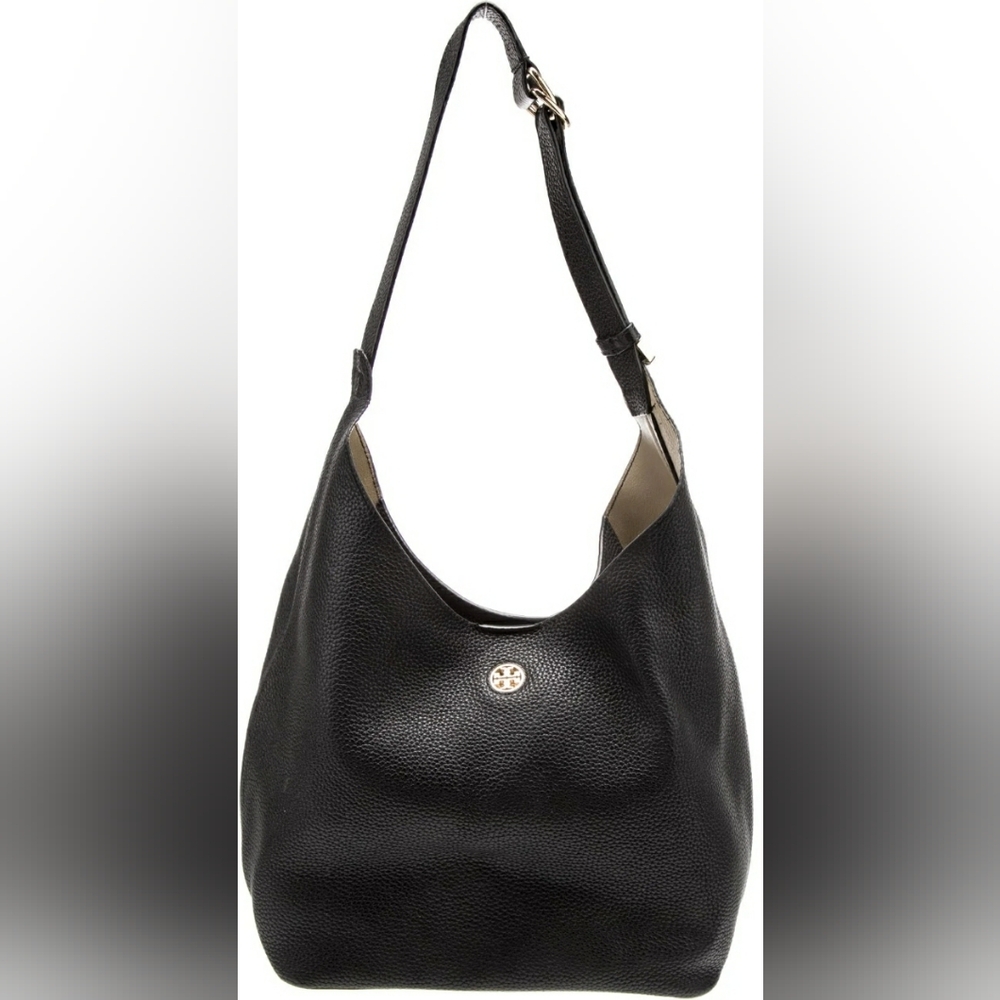 Tory Burch Black Designer Caviar Perry Hobo messenger bag purse